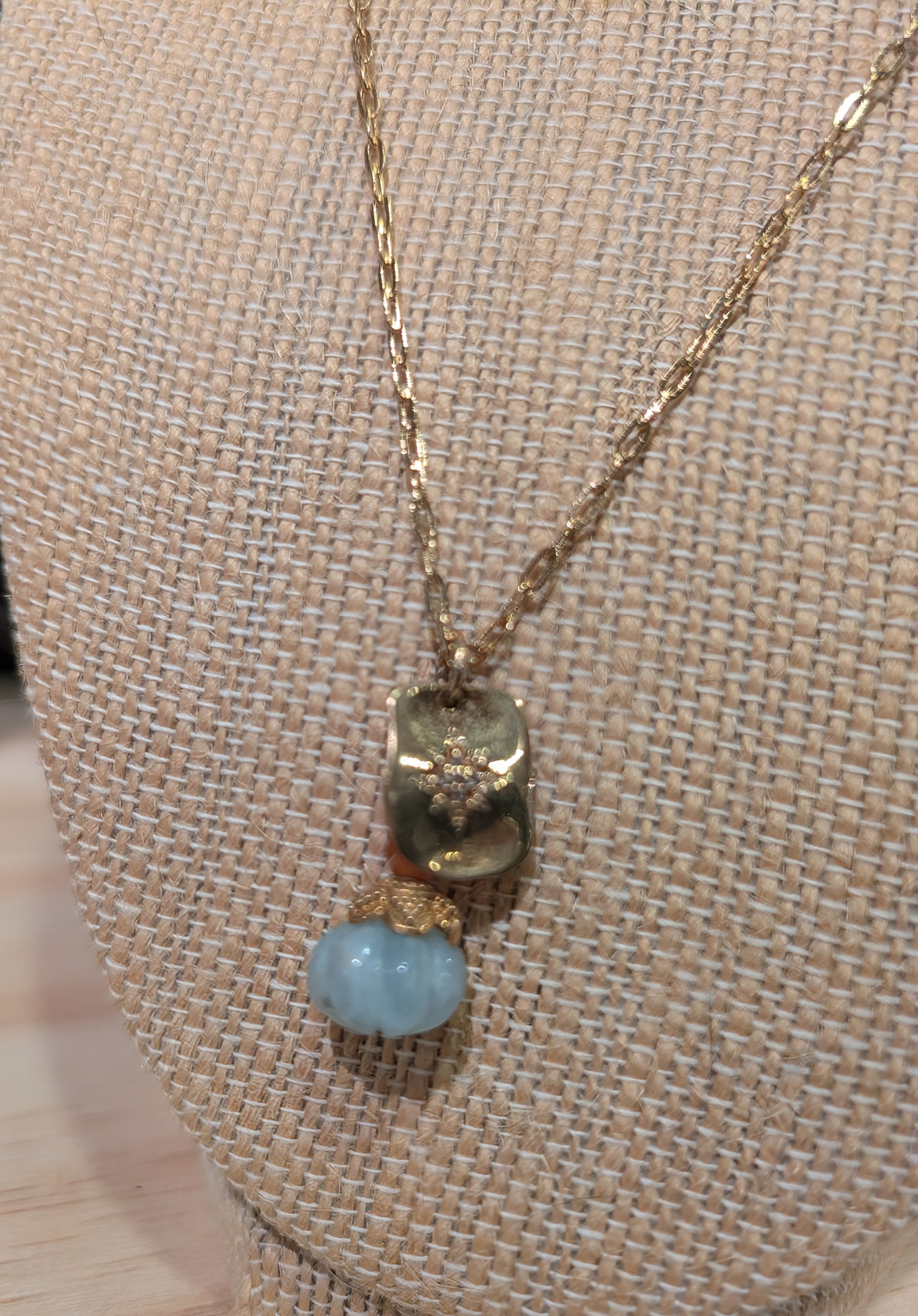 Aquamarine, Quartzite, Gold Vermeil Necklace