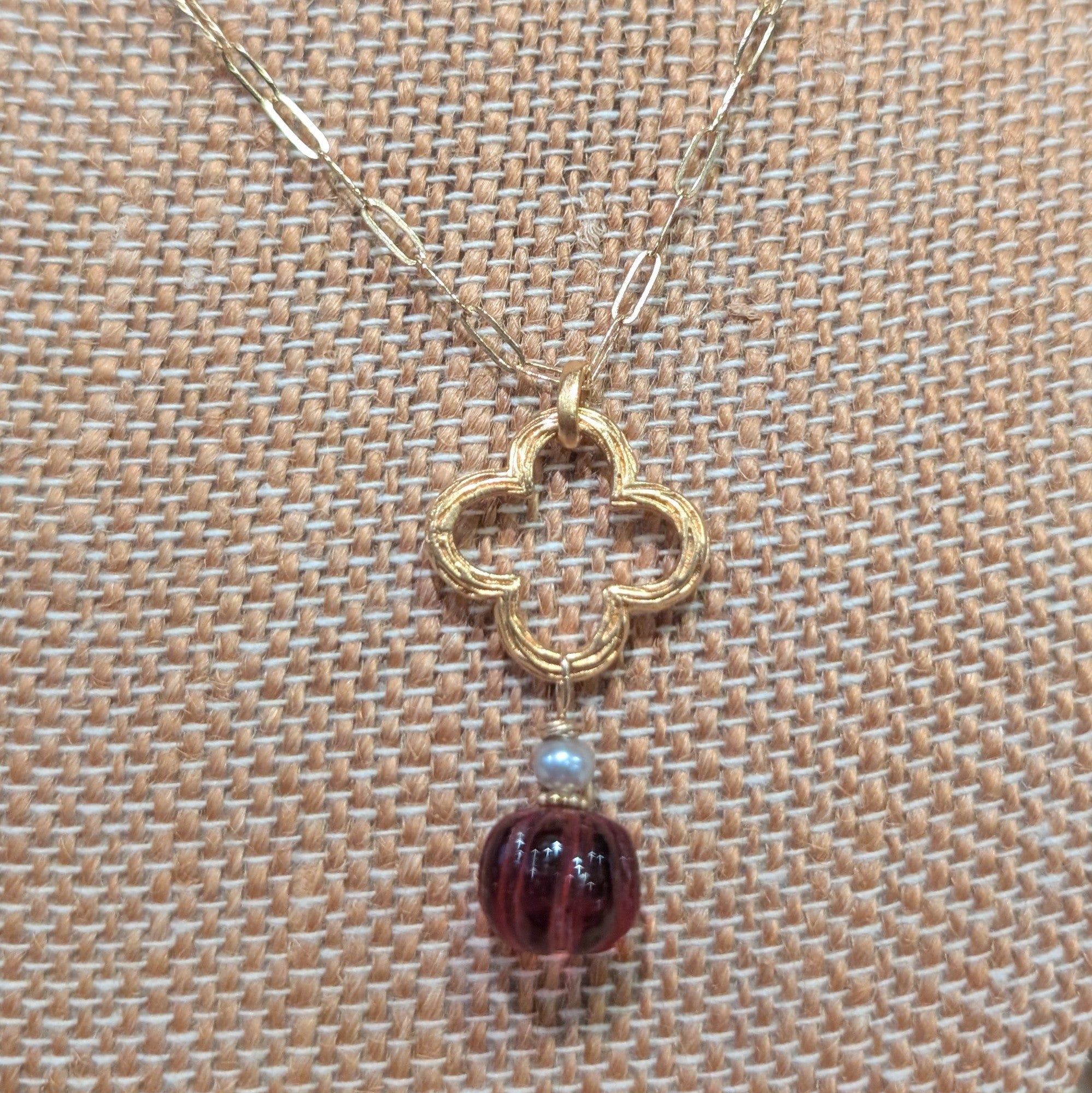 Red Glass Gold Vermeil Necklace