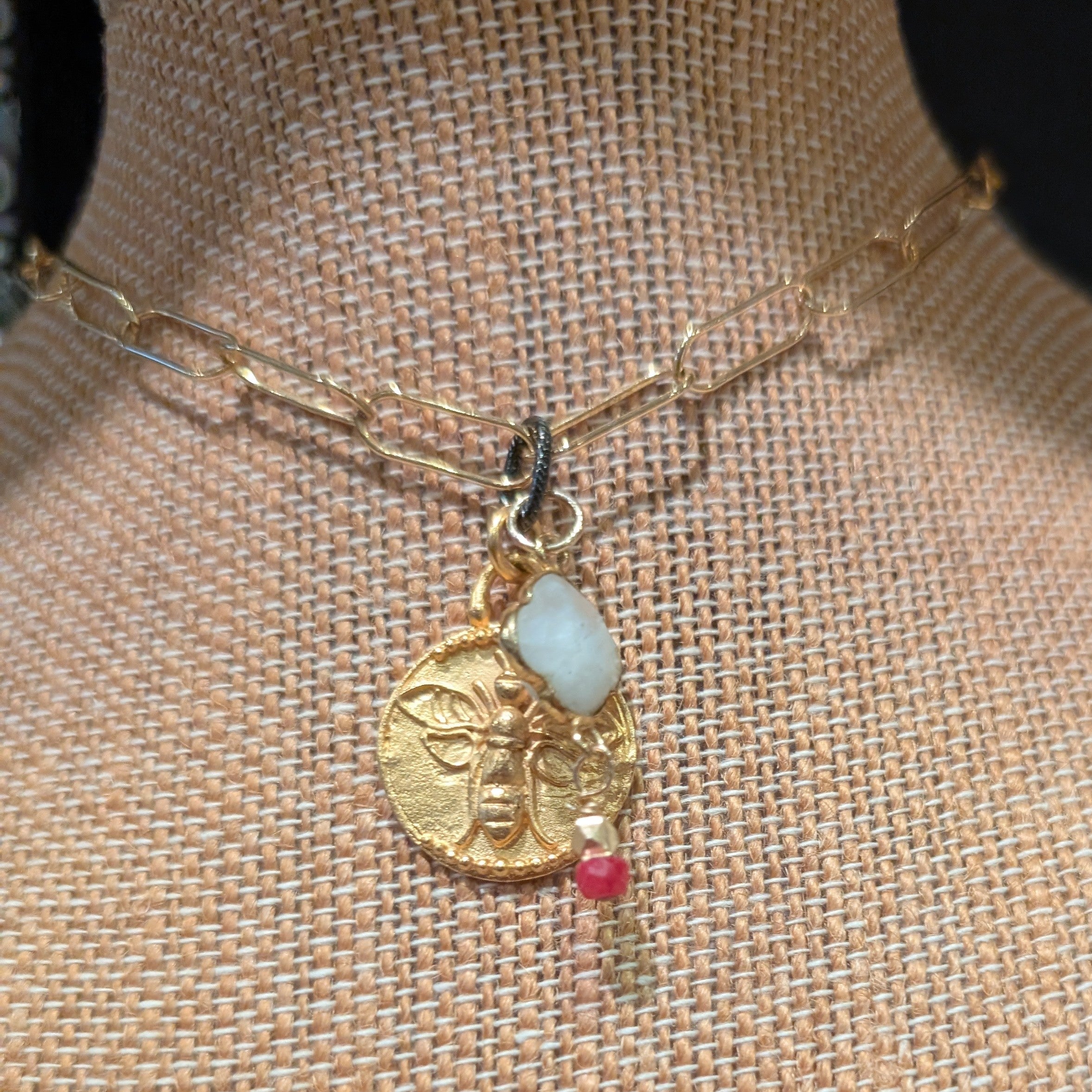 Bee Gold Vermeil and Aquamarine Quartz Necklace