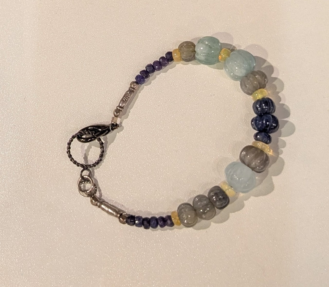 Sapphire, Opal, Aquamarine, and Sterling Silver Bracelet