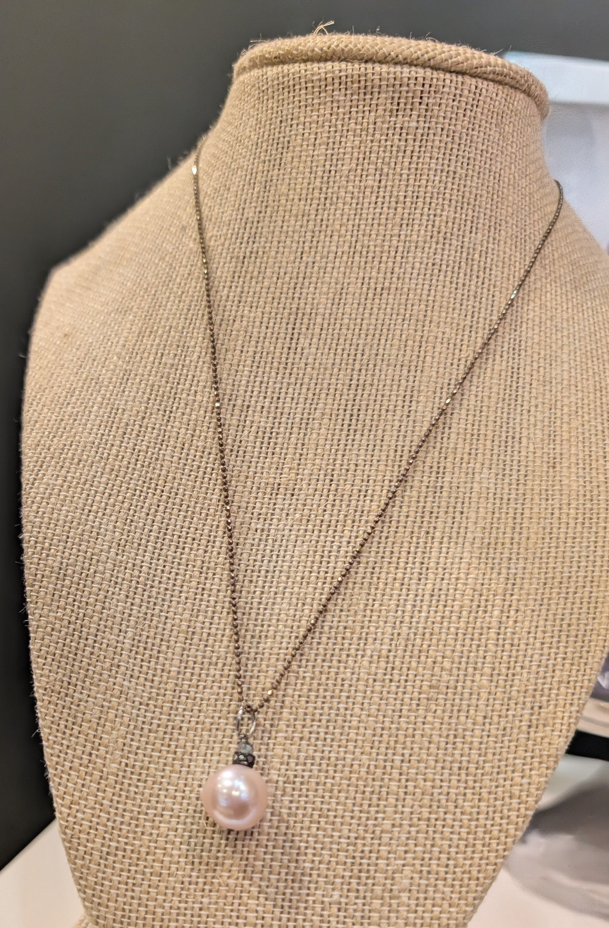 Pearl, diamond, and sterling silver 18"necklace