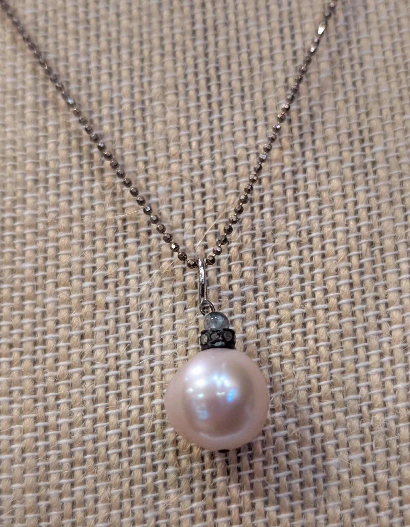Pearl, diamond, and sterling silver 18"necklace