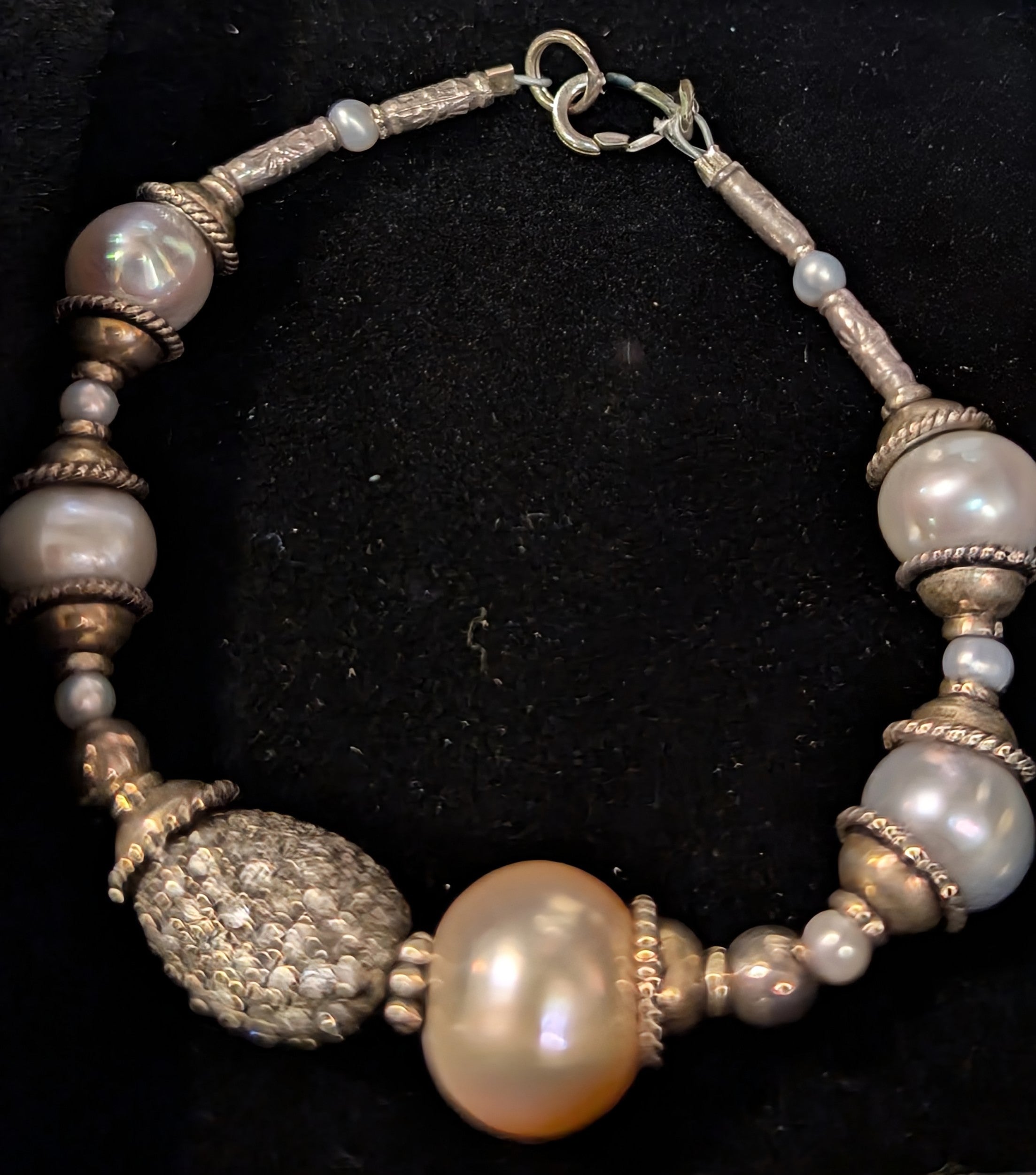 Sapphire Pave, Fresh Water Pearl Sterling Silver Bracelet