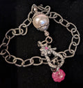 Diamond, Ruby, and Mauve Pearl Sterling Silver Bracelet