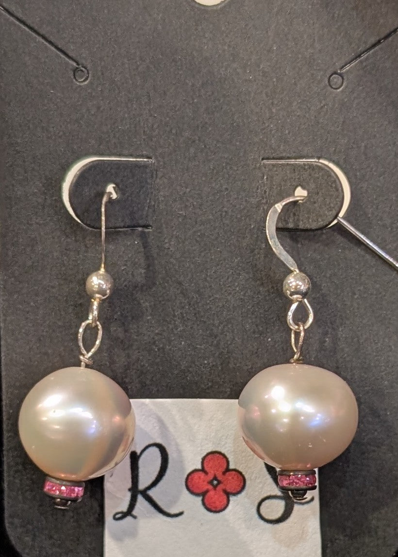 Fresh Water Pearls, Swarovski Chrystal, Sterling Silver Earrings