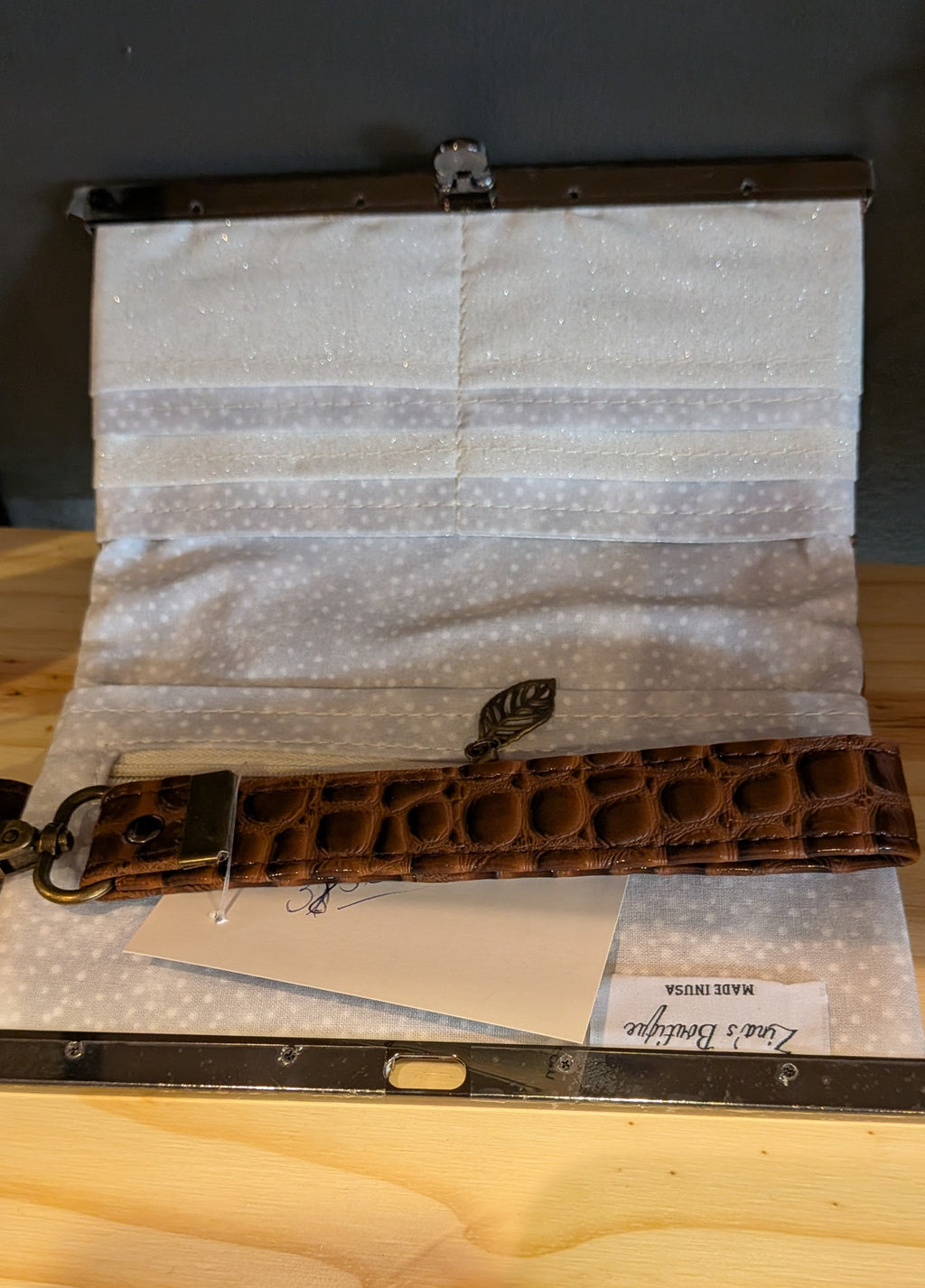 Brown faux Alligator Wristlet