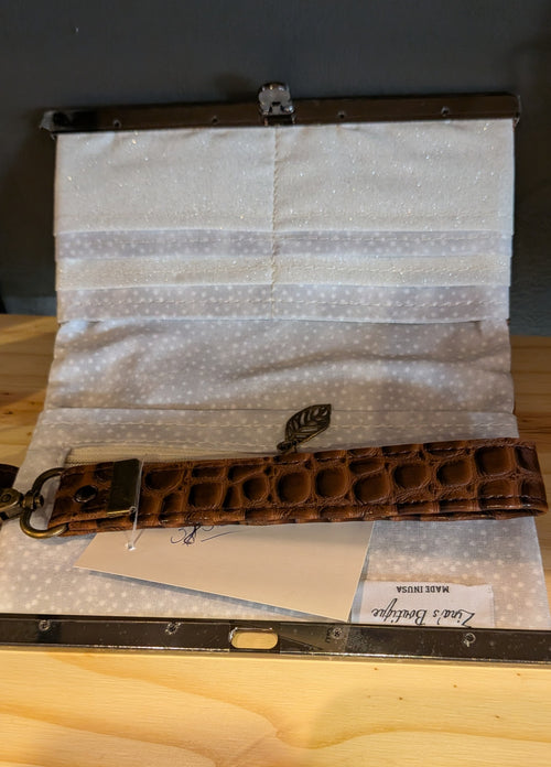 Brown faux Alligator Wristlet