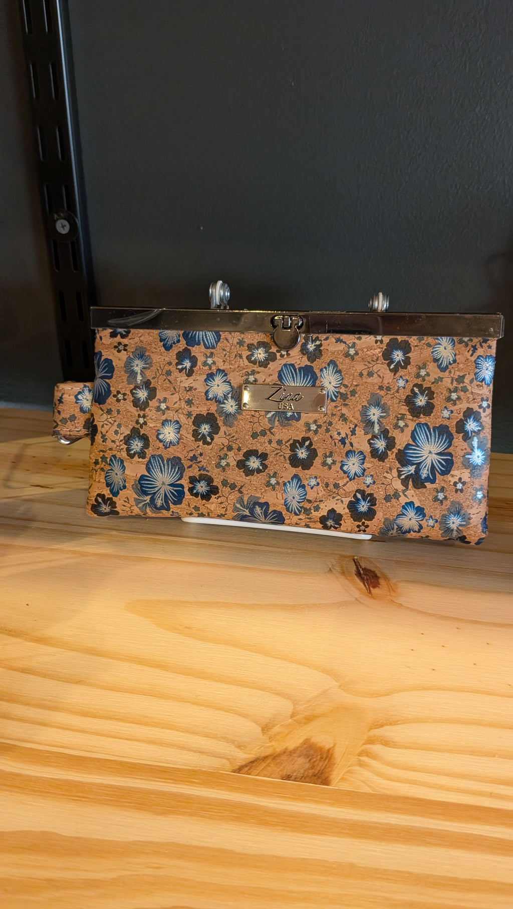 Blue flower cork wristlet
