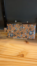 Blue flower cork wristlet
