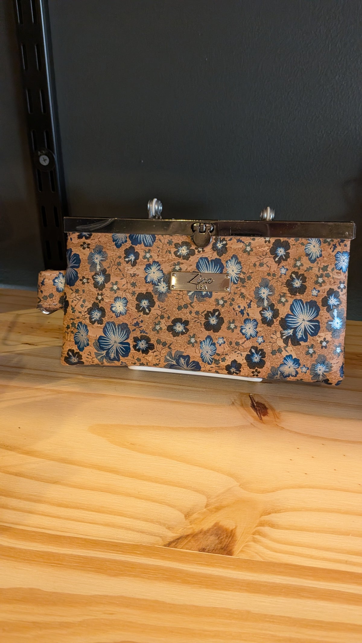 Blue flower cork wristlet