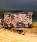 Black flower and cork Wristlet