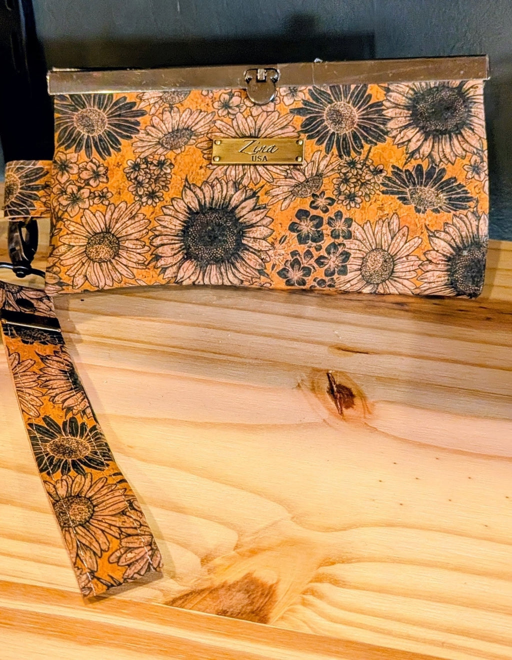 Sunflower Cork Wristlet
